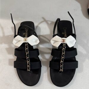Black Chanel sandals 36 bow detail